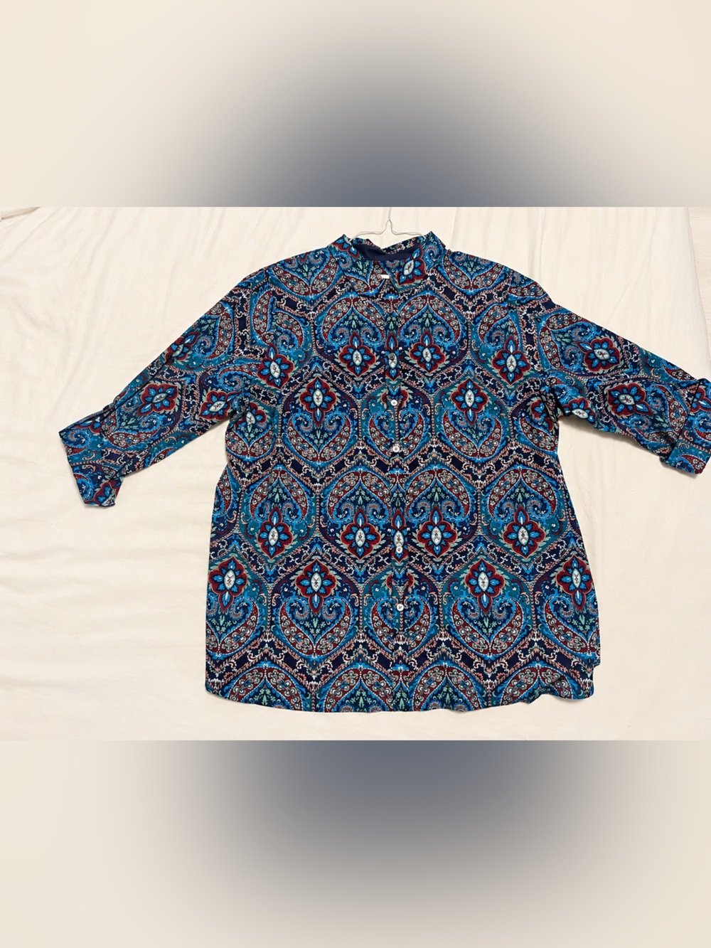 Talbots Blue & Teal Paisley Button-Down Top 2x